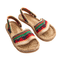 Bohemian Espadrille Sandals with Artisanal Woven Pattern Isolated on Transparent Background