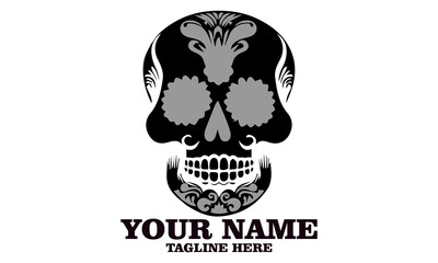 Cute skull logo icon, sugar skull day of the dead vector illustration design isolated on white background. dia de los muertos and sugar skull logo design