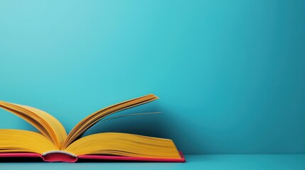 An open book with yellow pages on a blue background