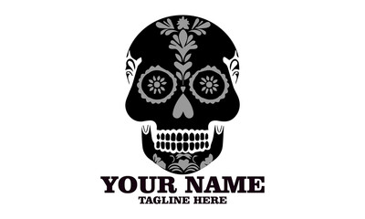 Cute skull logo icon, sugar skull day of the dead vector illustration design isolated on white background. dia de los muertos and sugar skull logo design