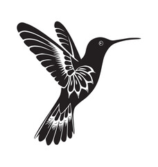 Obraz premium Detailed Silhouette Art of Hummingbird in Flight with Intricate Feathers
