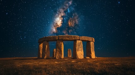 Stone circle beneath a starry sky, evocative of ancient mysteries and astronomical significance