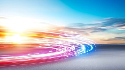 Dynamic cycling race track with aerodynamic curves scenic landscape action shot sunset vibes high-speed viewpoint excitement