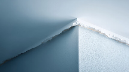 Close up of corner of wall with visible seam tape and drywall texture, showing construction