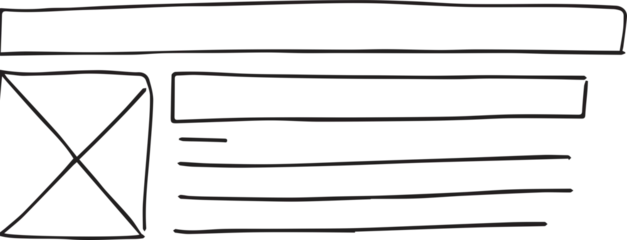 Showing webpage wireframe with transparent background, header bar, shape and text-line placeholders