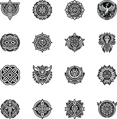 Set of Glyph Style Spiritual Tattoo Art 


