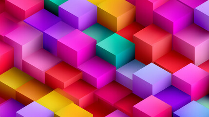 Obraz premium An abstract, vibrant full frame background of colorful 3D cubes arranged in a dynamic, geometric pattern, evoking playfulness and modern design. 