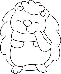 Cute Hedgehog Wrapped In A Scarf In Autumn Outline Coloring