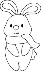 Rabbit Wearing A Scarf In Autumn Outline Coloring
