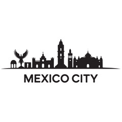Fototapeta premium Mexico city skyline horizontal banner. Black Mexico city. Vector template for your design. Vector black silhouette. with white background