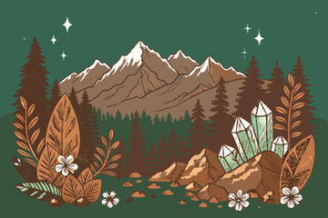 Naklejka premium Create a vector illustration of rich brown earth, textured and detailed, featuring a silhouetted mountain range in the background. Focus on realistic earth tones.
