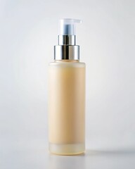 Elegant Beige Cosmetic Bottle with Pump Dispenser Mockup for Skincare or Beauty Product Packaging