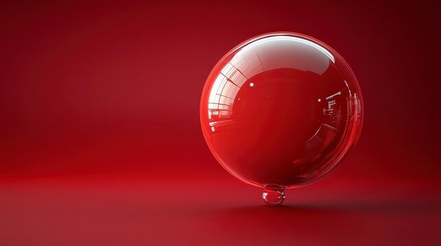 Red sphere glistens, reflecting light on a matching backdrop, simple yet striking