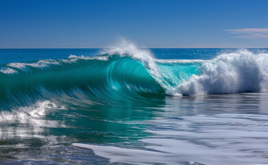 Fototapeta premium Powerful ocean wave crashing under a moody sky, showcasing the energy and beauty of nature. 