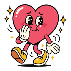 Blushing Heart Cartoon Character Feeling Shy
