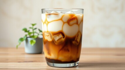 Beautiful Iced Latte in Glass with Espresso Drizzle on Creamy Milk Base � Drink Photography for Beverage Promotions, Cafe Menus, and Branding Concepts