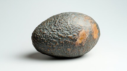 Close up of ripe avocado fruit displaying its dark rough skin texture against plain white backdrop