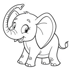 Obraz premium A delightful line drawing of a baby elephant perfect for kids to color. The picture showcases the elephants joyful expression and playful stance