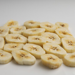 Sliced banana on white background