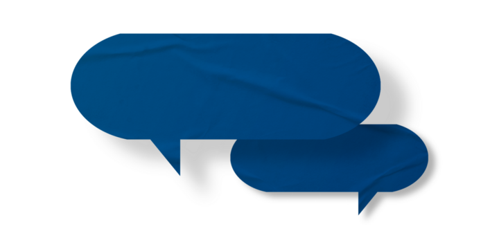 Blue speech bubble crumpled paper isolated on transparent background