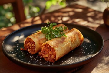 Delicious Homemade Rolled Tortillas Filled with Spiced Meat and Herbs
