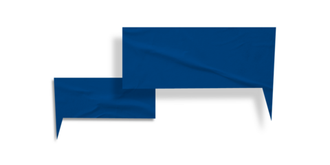 Blue speech bubble crumpled paper isolated on transparent background