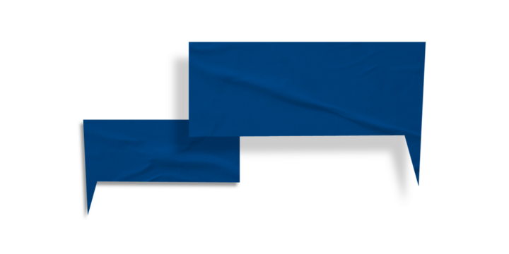 Blue speech bubble crumpled paper isolated on transparent background