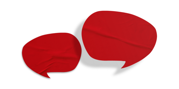 Red speech bubble crumpled paper isolated on transparent background