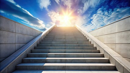 Steep Ascent Staircase Leading to Bright Sky, upward, rising,  upward, rising, aspiration, sky