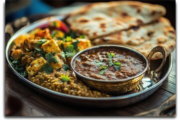 Delicious Indian Cuisine with Curry, Paneer, and Fresh Bread