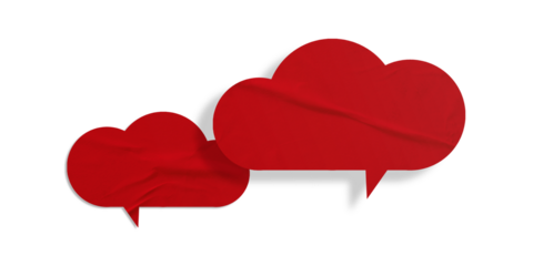 Red speech bubble crumpled paper isolated on transparent background