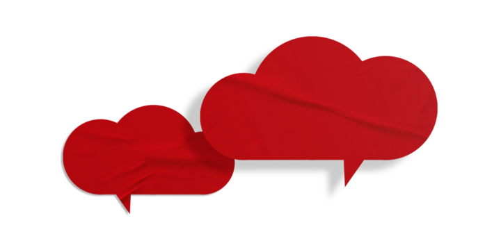 Red speech bubble crumpled paper isolated on transparent background