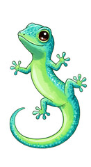 Fototapeta premium Cute Cartoon Gecko Illustration isolated trasparent background, png format
