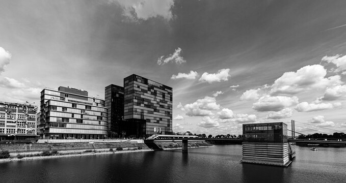 Contemporary buildings in a small bay on Rhine