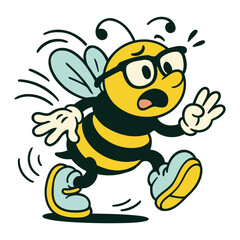 Nervous Bee Cartoon Character with Glasses and Shaky Pose