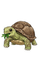Obraz premium Cute Cartoon Turtle Illustration Eating Leaves isolated trasparent background, png format