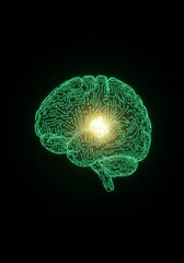 3D Illustration Of A Green Glowing Brain Symbolizing Artificial Intelligence