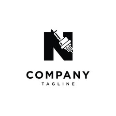 Letter N Spark Plug Logo Icon Vector