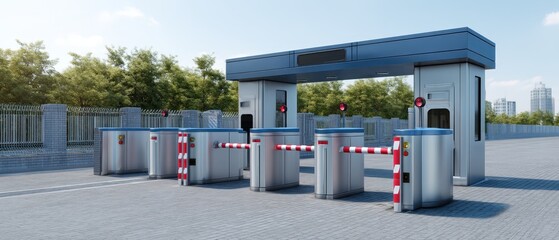 Modern automated toll booth on a sunny day.