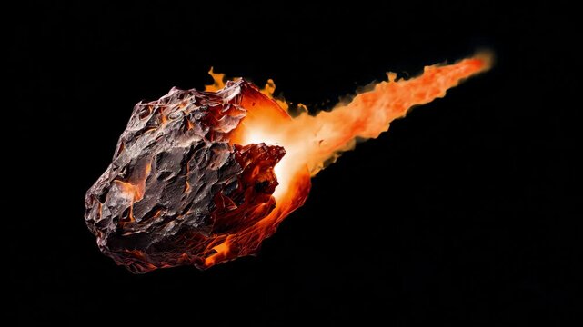 Fiery meteor in space darkness animation isolated asset, transparent 4K video, alpha channel, ProRes 4444