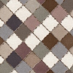 Seamless textile inspired pattern with stitched diamond shapes, neutral tones and cozy aesthetic