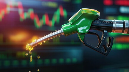 Fuel Price Volatility: A Green Fuel Nozzle and Stock Market Graph