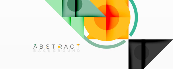 Modern abstract design. Overlapping geometric shapes, vibrant colors, clean lines create dynamic composition. Minimalist style, fresh look.