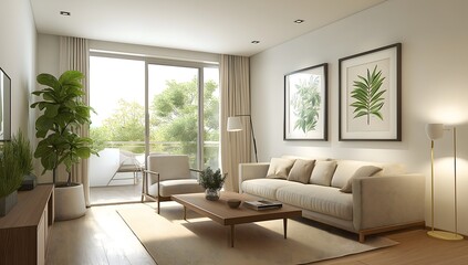 Modern Minimalist Living Room with Scandinavian Decor and Natural Light