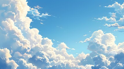 Sky with Puffy Cumulus Clouds: A daytime sky filled with large, puffy cumulus clouds, creating a whimsical and dreamy atmosphere.
