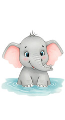 Cute Baby Elephant Illustration: Watercolor Style isolated trasparent background, png format