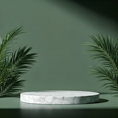 Obraz premium Elegant Marble Podium with Lush Tropical Greenery Perfect for Product Displays and Mockups