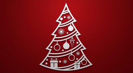 Abstract Christmas Tree Silhouette On Red Background Illustration