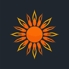 Stylized Sun Icon: Fiery Orange and Gold Solar Design