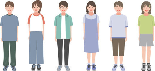 Obraz premium カジュアルな服装の学生の男女 ベタ塗り